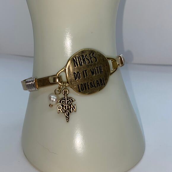 Nurses Do It With Love & Care Gold-Tone Charm Bangle Bracelet - Picture 2 of 6